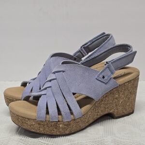 Clarks Giselle Glow Comfort Sandals Light Blue Genuine Suede Slingback Size 8.5
